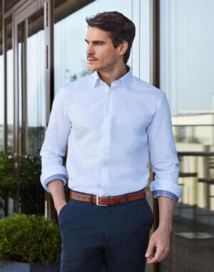 Shirt Tailored Contrast Herringbone LS