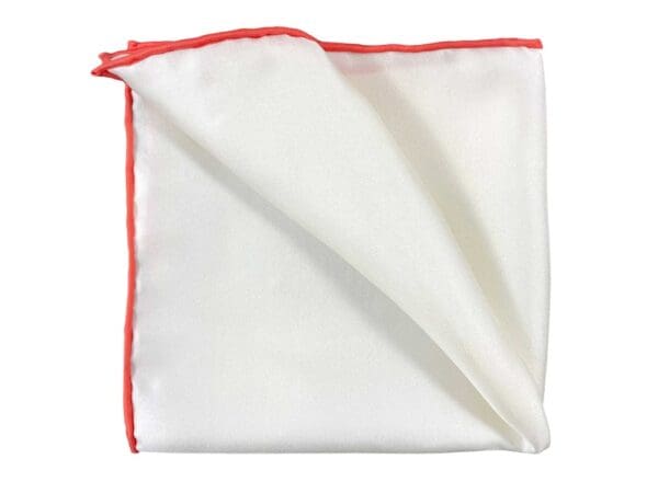 Einstecktuch Wollweiss handgerollt mit farblicher Absetzung - 100% Seide - Elegantes Tuch für Anzug oder Sakko - Made in Italy - 30 x 30 cm - Wollweiss Orange