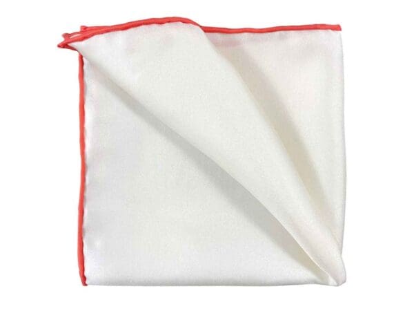 Einstecktuch aus Seide reinweiß handrolliert 30 x 30 cm - Weiß Orange