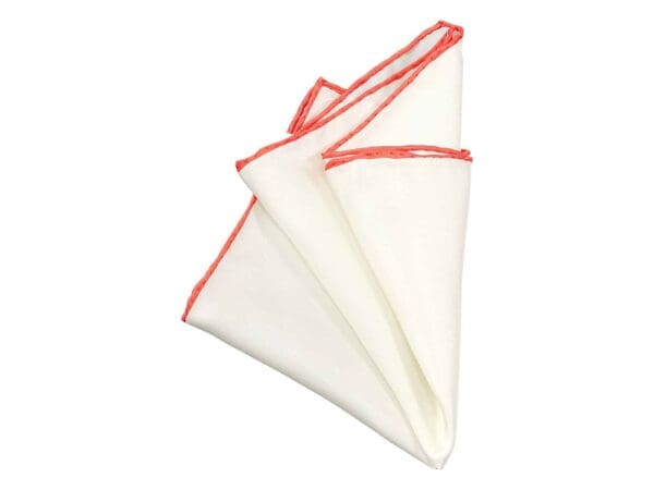 Einstecktuch aus Seide reinweiß handrolliert 30 x 30 cm - Weiß Orange