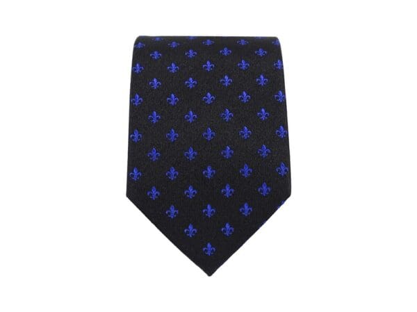 Krawatte Fleur de Lis - 100% Seidenkrawatten. Edel Männer-Design Krawatte blau für Business, Hochzeit - 150 x 8 cm - Schwarz blau