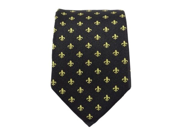 Krawatte Fleur de Lis - 100% Seidenkrawatten. Edel Männer-Design Krawatte blau für Business, Hochzeit - 150 x 8 cm - Schwarz gold