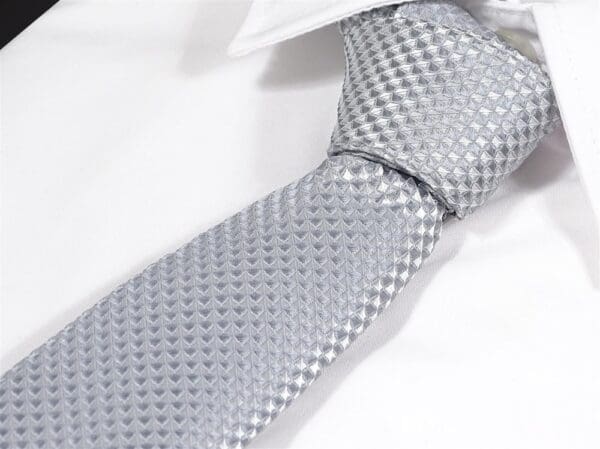 Krawatte schmal mit Diamanten Struktur - Elegante handgefertigte Krawatte für Herren aus Mikrofaser - 150 x 7 cm -Grau