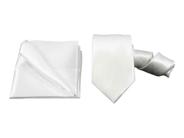 Krawatten Set für Herren aus Mikrofaser - Krawatte Einstecktuch Set Elegant und Schmal - Handgefertigt in Italien - 150 x 7 cm - weiss