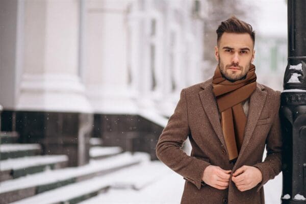 Winterschal unisex aus 100% gebrushter Seide, Seidenschal für Damen und Herren - Schal für Herbst und Winter - Größe 30 x 180 cm - Beige Braun