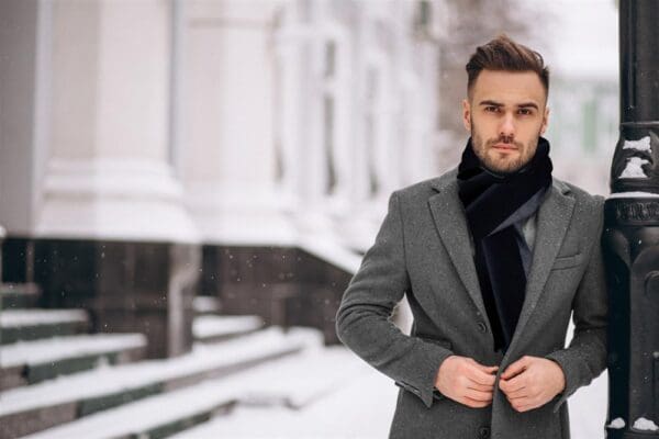 Winterschal unisex aus 100% gebrushter Seide, Seidenschal für Damen und Herren - Schal für Herbst und Winter - Größe 30 x 180 cm - Grau Schwarz