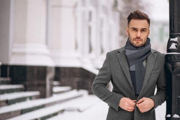Winterschal unisex aus 100% gebrushter Seide, Seidenschal für Damen und Herren - Schal für Herbst und Winter - Größe 30 x 180 cm - Grau Schwarz
