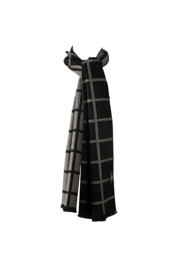 Winterschal unisex aus 100% gebrushter Seide, Seidenschal für Damen und Herren - Schal für Herbst und Winter - Größe 30 x 180 cm - Schwarz Grau Karo
