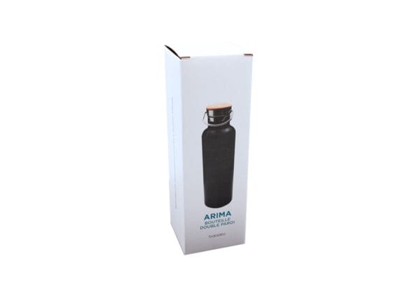 Doppelwandige Flasche 'Arima', schwarz, Bambusdeckel, 500ml