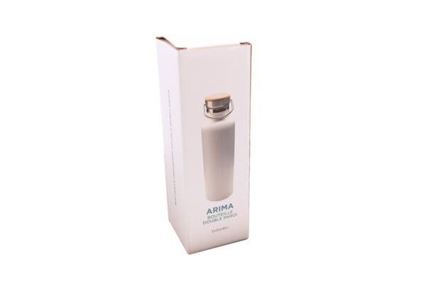 Doppelwandige Flasche 'Arima', weiß, Bambusdeckel, 500ml