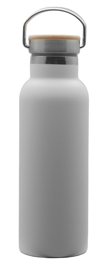 Doppelwandige Flasche 'Arima', weiß, Bambusdeckel, 500ml
