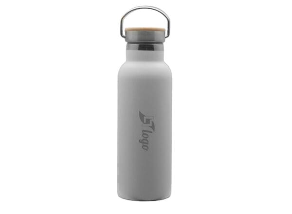 Doppelwandige Flasche 'Arima', weiß, Bambusdeckel, 500ml