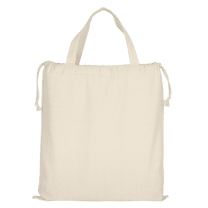 Baumwolltasche - OEKO-TEX® mit doppeltem Kordelzug und mit zwei kurzen Henkeln,  ca. 140 g/m²