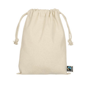 Zuziehbeutel aus Fairtrade-zertifizierter Baumwolle, 15 x 20 cm, ca. 140 g/m²