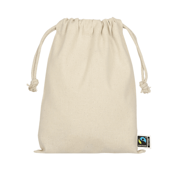 Zuziehbeutel aus Fairtrade-zertifizierter Baumwolle, 15 x 20 cm, ca. 140 g/m²