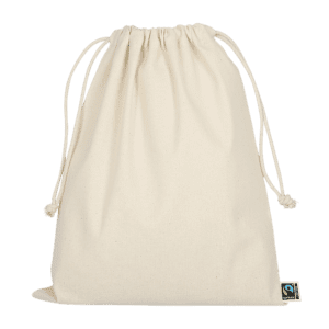 Zuziehbeutel aus Fairtrade-zertifizierter Baumwolle, 25 x 30 cm, ca. 140 g/m²