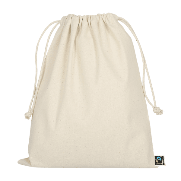Zuziehbeutel aus Fairtrade-zertifizierter Baumwolle, 25 x 30 cm, ca. 140 g/m²
