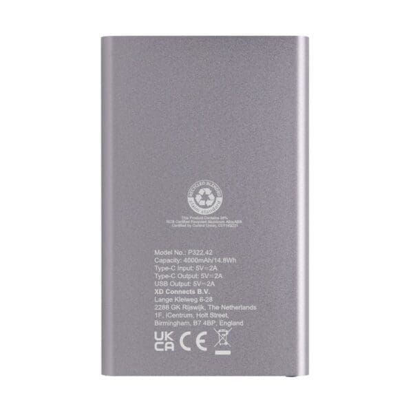 Powerbank 4.000mAh Type-C aus RCS recyeltem ABS & Aluminium