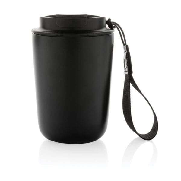 Vakuumbecher Cuppa aus RCS-Stahl mit Umhängeband