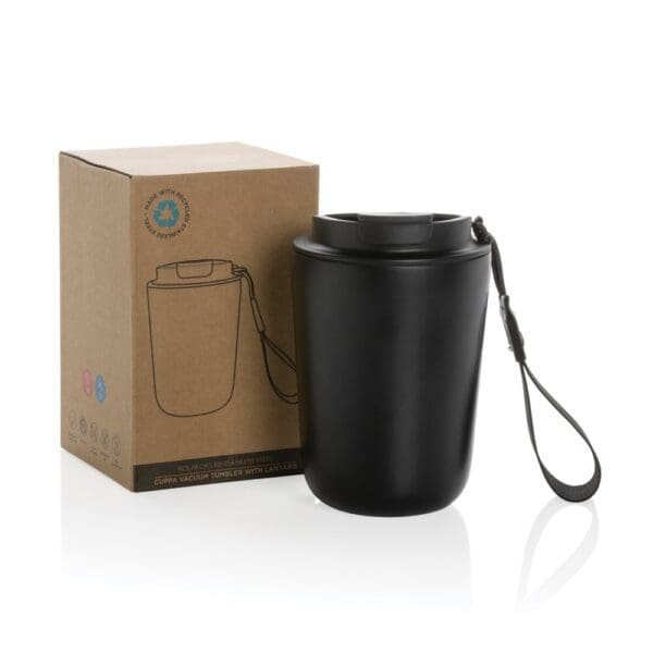 Vakuumbecher Cuppa aus RCS-Stahl mit Umhängeband