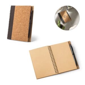 B6-Notizbuch VICENTE. aus Kork und Recyceltes Polyester (100% rPET) mit Kugelschreiber