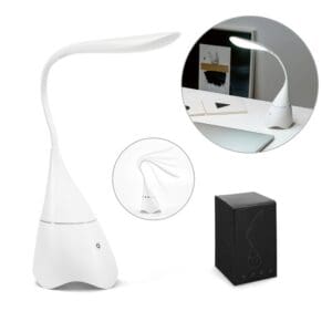GRAHAME. Tragbare Schreibtischlampe mit Lautsprecher und 5 Stunden Akkulaufzeit aus Recyceltes ABS (100% rABS)