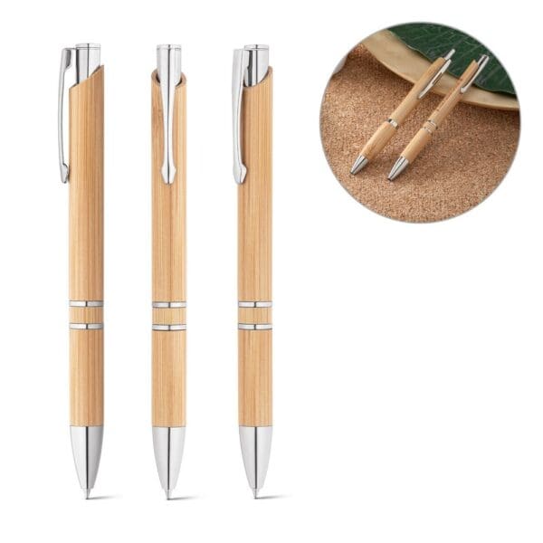 Kugelschreiber BETA BAMBOO. aus Bambus mit Clip und Details aus Metall