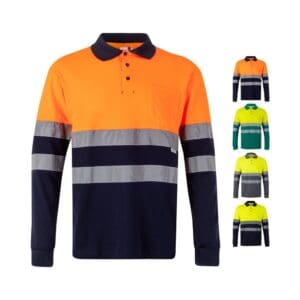 Piqué-Poloshirt VL PLUTO LARGE. Zweifarbiges (150g/m²) mit langen Ärmeln, aus Baumwolle (55%) und Polyester (45%)