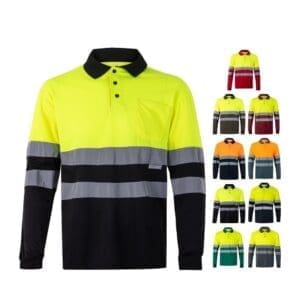 Poloshirt VL VULCAN. Zweifarbiges im Bird-Eye-Design (160g/m²) mit langen Ärmeln, aus Polyester (100%)
