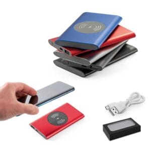 Powerbank CASSINI. 4'000 mAh mit 5W wireless Ladegerät aus Recyceltes Aluminium (100 % rAL)