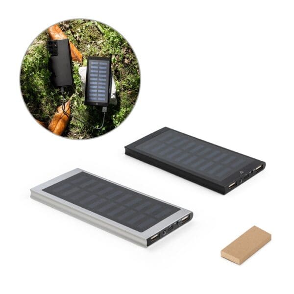 Powerbank CLERK. 8'000 mAh mit Solarpanel aus 100% recyceltem Aluminium