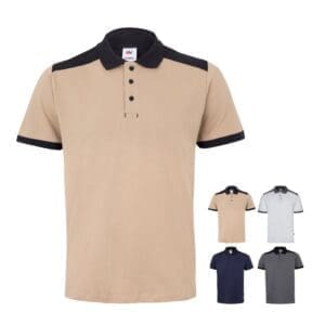 Stretch-Piqué-Poloshirt VL VELES. Zweifarbiges (200 g/m²) mit kurzen Ärmeln, aus Polyester (96 %) und Elastan (4 %)