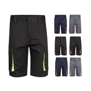 VL HEMERA. Zweifarbige Stretch-Bermudashorts mit mehreren Taschen (240 g/m²) aus Baumwolle (46 %), EME (38 %) und Polyester (16 %)