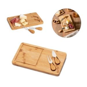 WOODS. Käsebrett aus Bambus mit 2 Utensilien aus Edelstahl