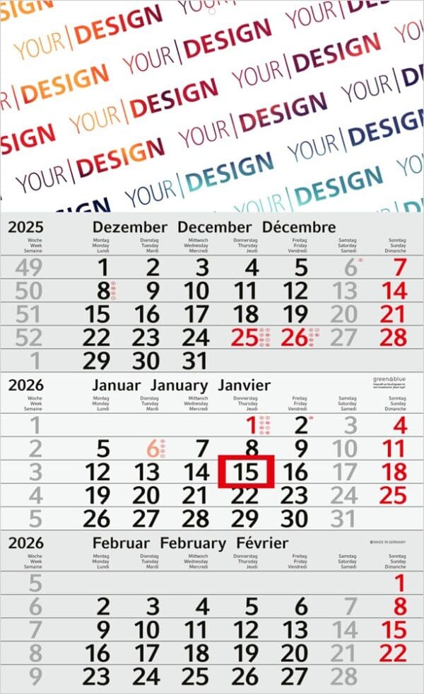 3-Monatskalender Budget 3 Recycling (Einblatt)