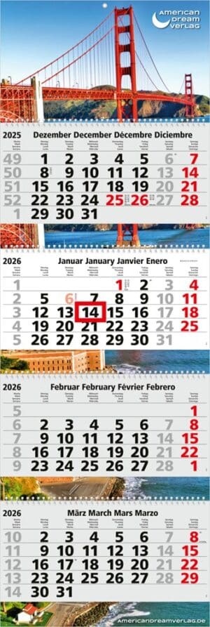 4-Monatskalender Quadro Wire-O 4 Bestseller (Mehrblock)