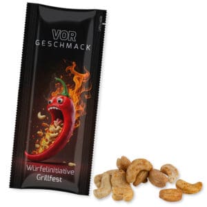 Cashewkerne geröstet gesalzen mit Chilli, ca. 30g, Snack Stick
