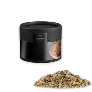 Gewürzmischung Kräuter-Steakgewürz, ca. 25g, Kraftpapierdose Mini schwarz