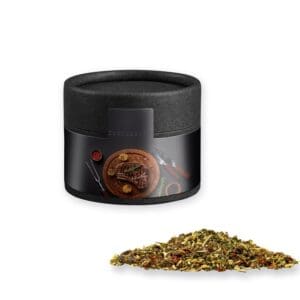 Gewürzmischung Steakgewürz, ca. 40g, Kraftpapierdose Mini schwarz