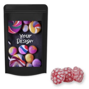 Himbeer Bonbons, ca. 80g, Standbeutel Midi schwarz