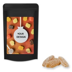 Ingwer Bonbons, ca. 80g, Standbeutel Midi schwarz