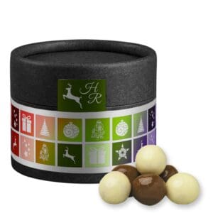 Knusperkugeln-Mix, ca. 25g, Kraftpapierdose Mini schwarz