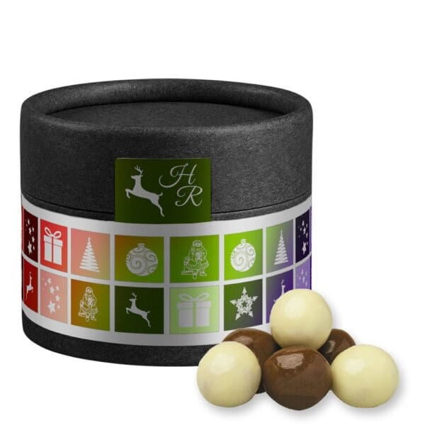 Knusperkugeln-Mix, ca. 25g, Kraftpapierdose Mini schwarz