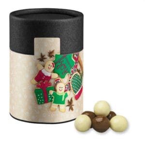 Knusperkugeln-Mix, ca. 50g, Kraftpapierdose Midi schwarz