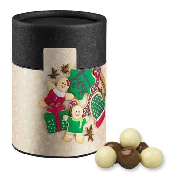 Knusperkugeln-Mix, ca. 50g, Kraftpapierdose Midi schwarz