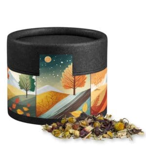 Kräutertee Vierjahreszeiten, ca. 9g, Kraftpapierdose Mini schwarz