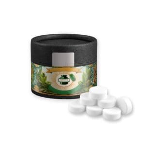 Pfefferminz Drops, ca. 40g, Kraftpapierdose Mini schwarz