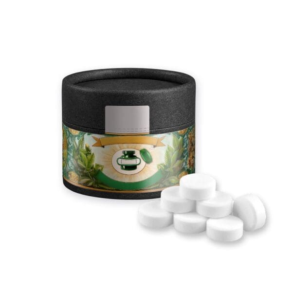 Pfefferminz Drops, ca. 40g, Kraftpapierdose Mini schwarz