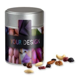 Premium Studentenfutter, ca. 100g, Metalldose Midi silber