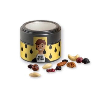 Premium Studentenfutter, ca. 60g, Metalldose Mini mit Sichtfenster schwarz